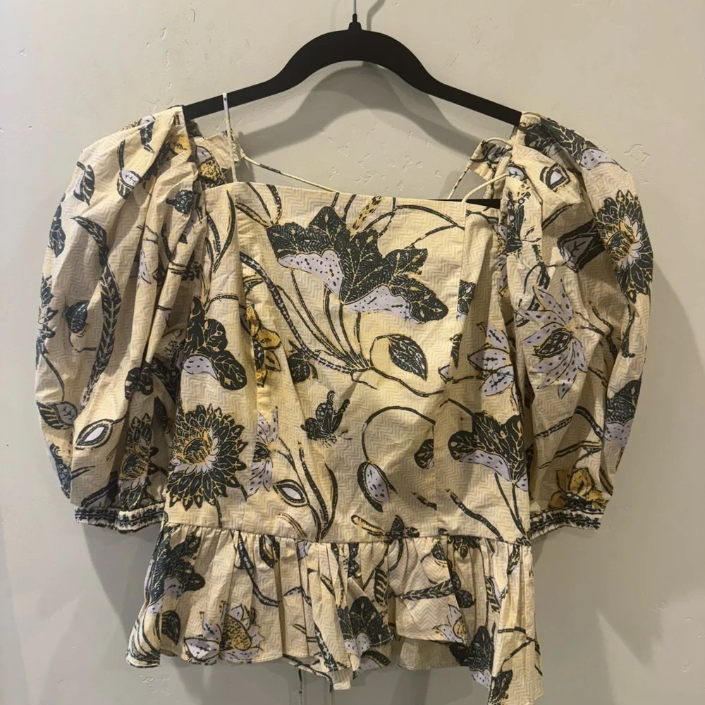 ULLA JOHNSON Carlotta Floral Cotton Peplum Top in Lemonbalm 🔥🔥✨✨✨ SZ 6 New - Picture 7 of 11